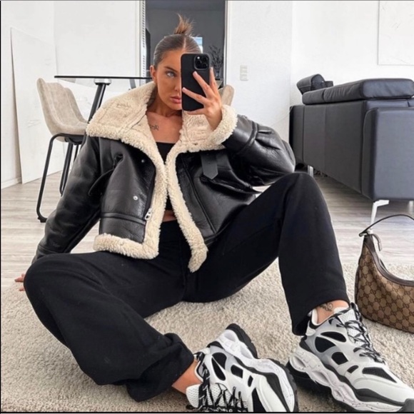 NWT ZARA Faux Leather Fleece Collar Jacket - Picture 13 of 16